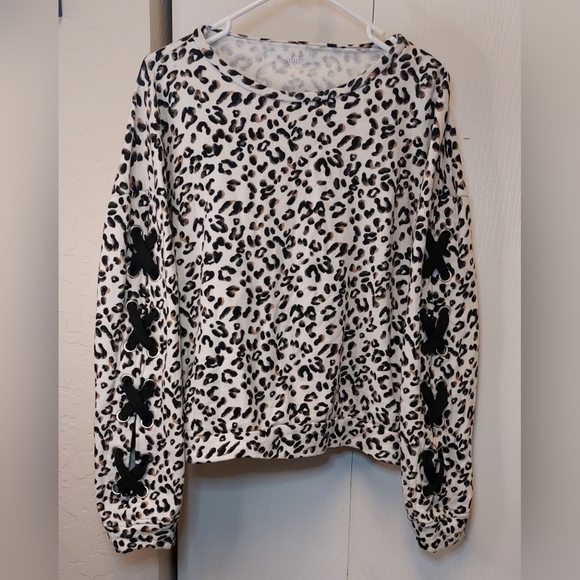 AMP Cheetah Print Cotton Sweatshirt Lace Up Long Sleeves Size XL Fleece Top Cozy - Picture 9 of 9